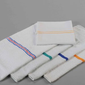 White Towel Duster with Colour Piping | Green, Yellow, Blue, Red & Brown