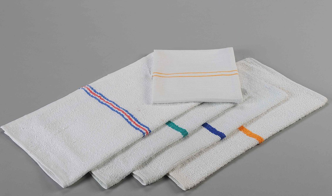 White Towel Duster with Colour Piping | Green, Yellow, Blue, Red & Brown